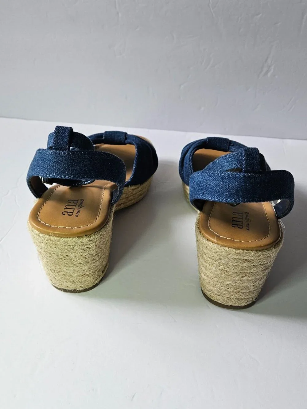 a.n.a Dukes Blue Denim Espadrille Wedge Sandals Women Size 8.5